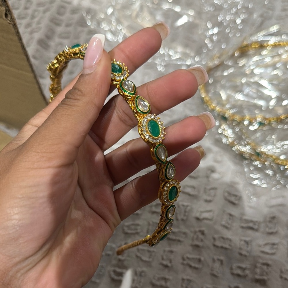 Gold-Tone Green Stone Women's Bracelet